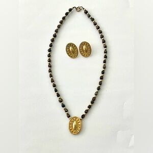Vintage Carlton Ridge Sutton Hoo Elegant Gold and Brown Beaded Jewelry Set